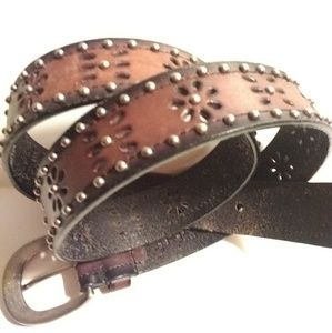 Boho-Studded Brown Leather Belt